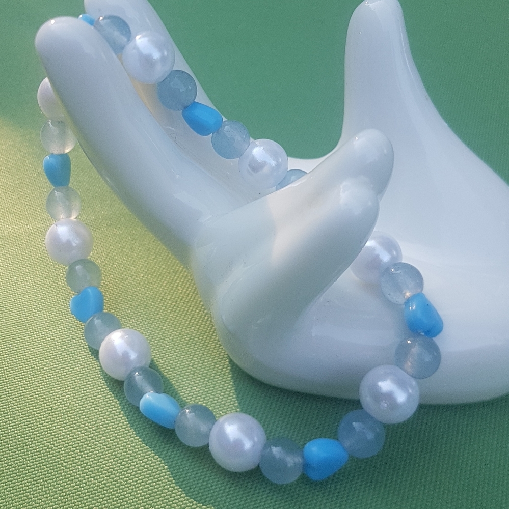 💙 Blue Jade Pearl Love Bracelet
